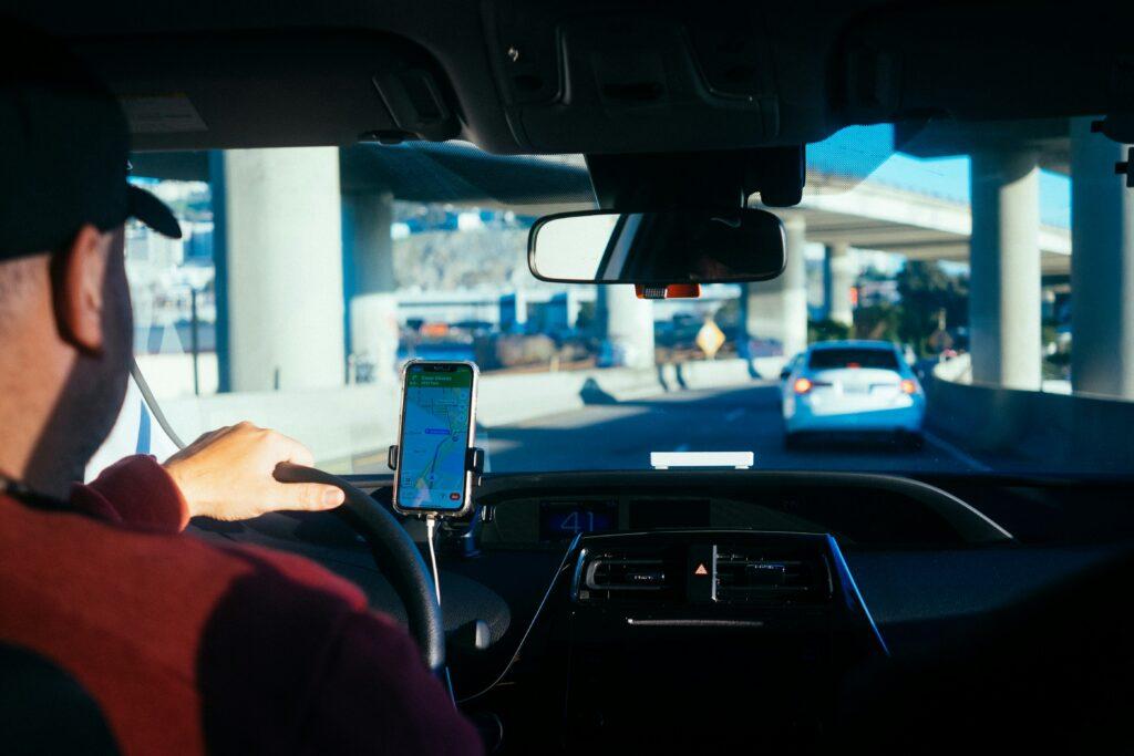 A view from inside a rideshare vehicle.